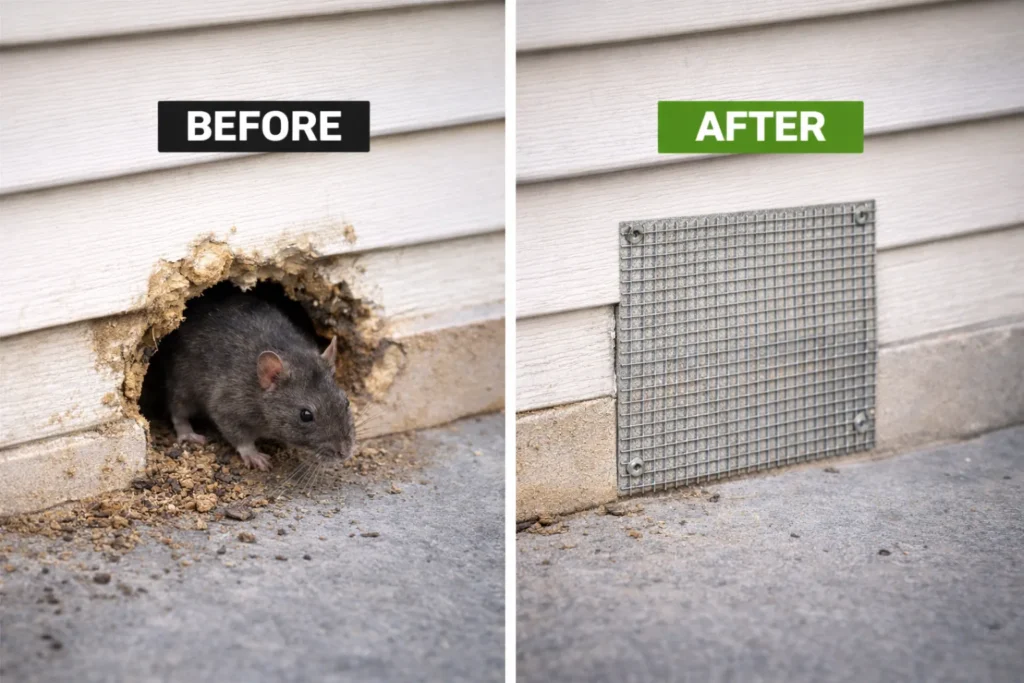 EntoLogic technician sealing rodent entry points on a South Florida home